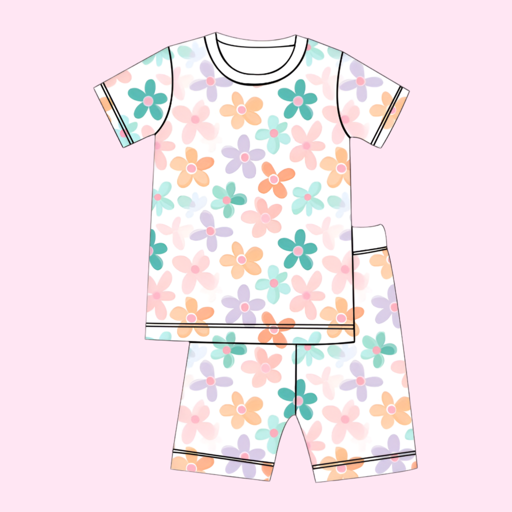 BAMBOO JAMMIES - 2 PIECE SET - PASTEL FLOWERS