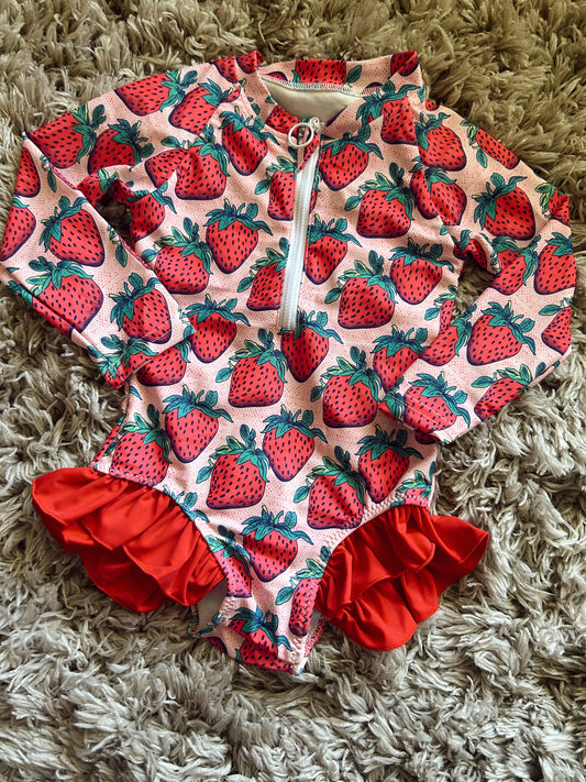 LONG SLEEVE SWIM -STRAWBERRIES