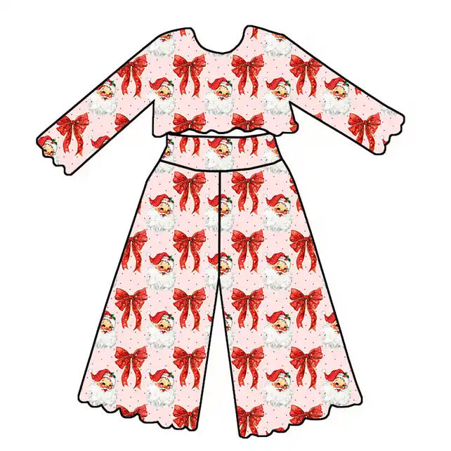 2 PIECE COMFY SET -  RETRO SANTA WITH RED BOWS - PRE ORDER