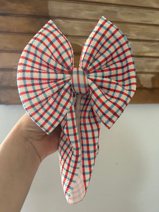 RED WHITE & BLUE GRID BOW