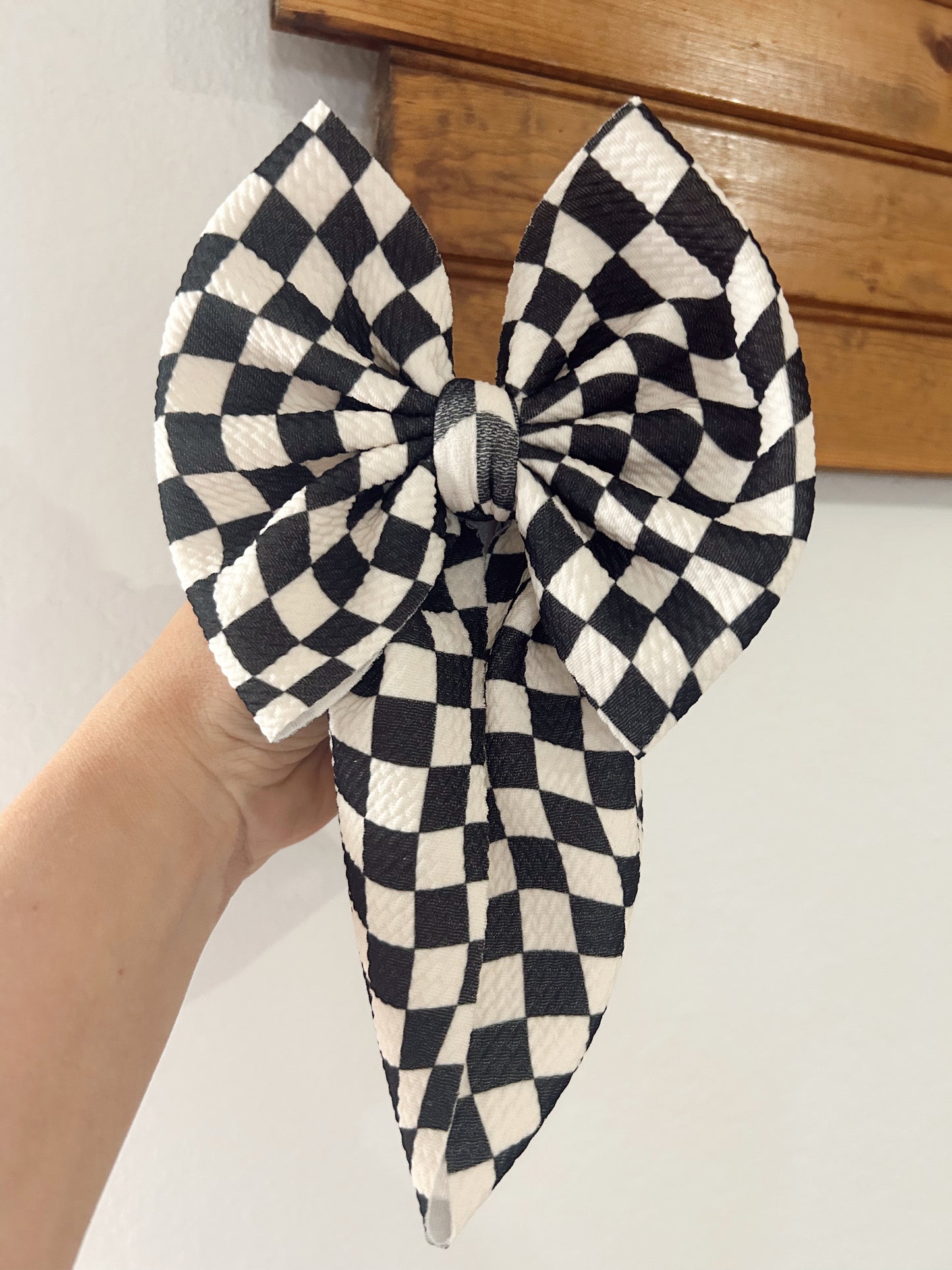 GROOVY CHECKERED BLACK BOW