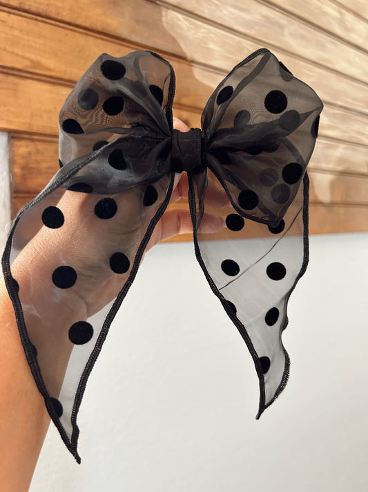 BLACK/BLACK POLKA DOT SAILOR BOW