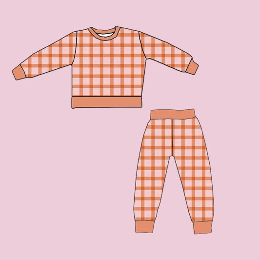 BAMBOO LOUNGE SET - PINK/ORANGE GINGHAM - PRE ORDER 6 WEEKS SHIP TIME