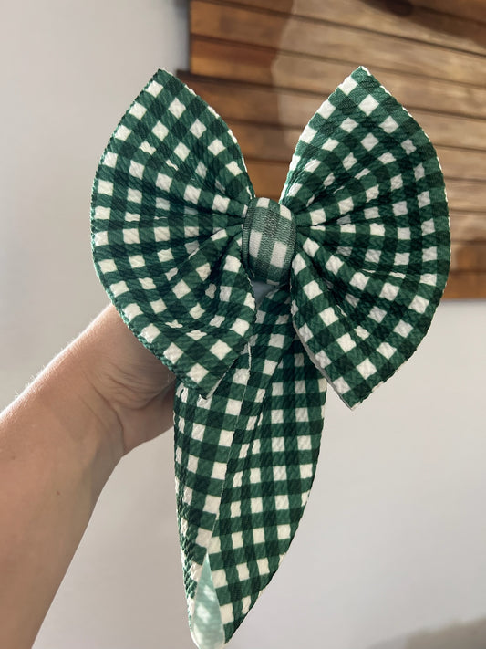 CHRISTMAS BOW - GREEN/WHITE GINGHAM