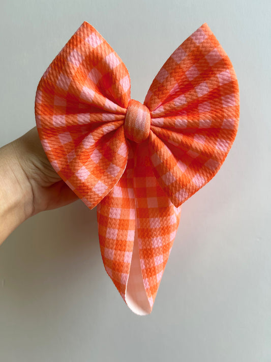 PINK/ ORANGE GINGHAM BOW