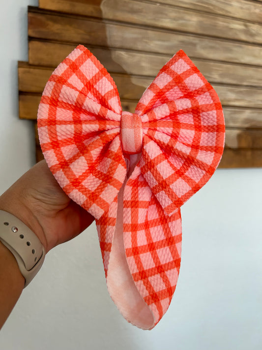 PINK/ORANGE GINGHAM BOW