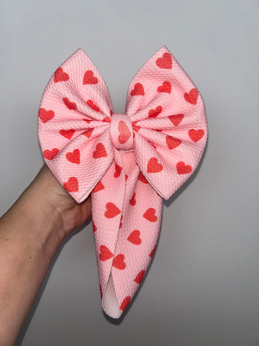 PINK WITH RED HEARTS BOW